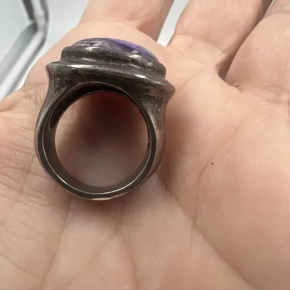 925 Sterling Silver Purple Charoite Oval Ring Sz 6.25 Pinky Heavy Tested GIFT - Picture 7 of 14